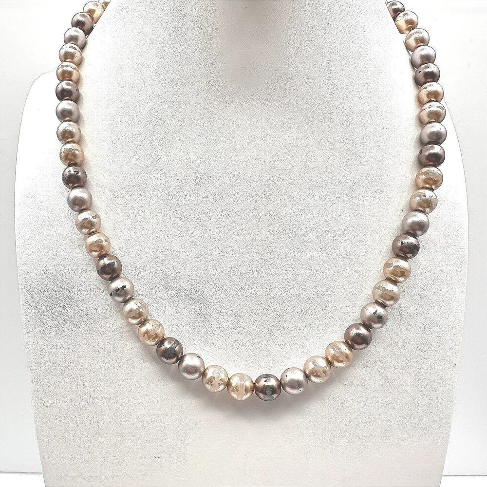 Vintage 90s Earth Tone Faux Pearl Strand Necklace Boho Classic Women's Jewelry